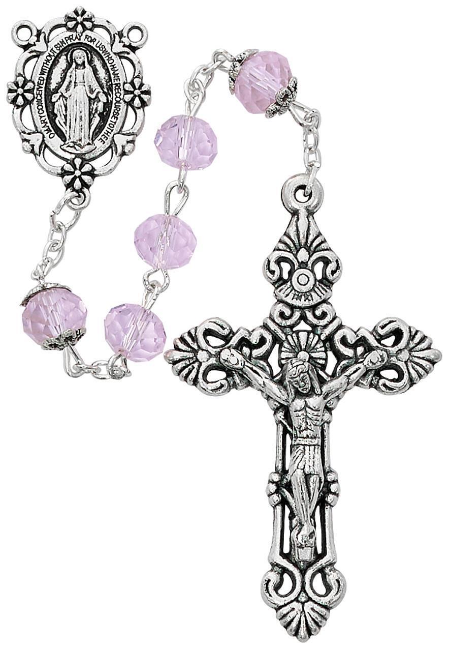 8mm Sun-Cut Pink Rosary Comes Boxed