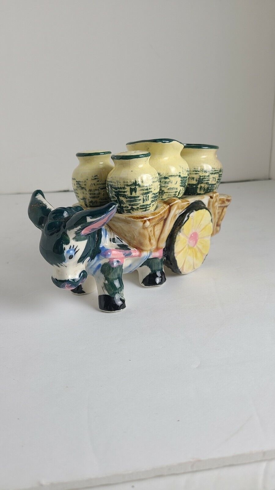 Vintage Relco Ceramic Donkey Pulling Barrels Cart Salt & Pepper Shakers Japan 