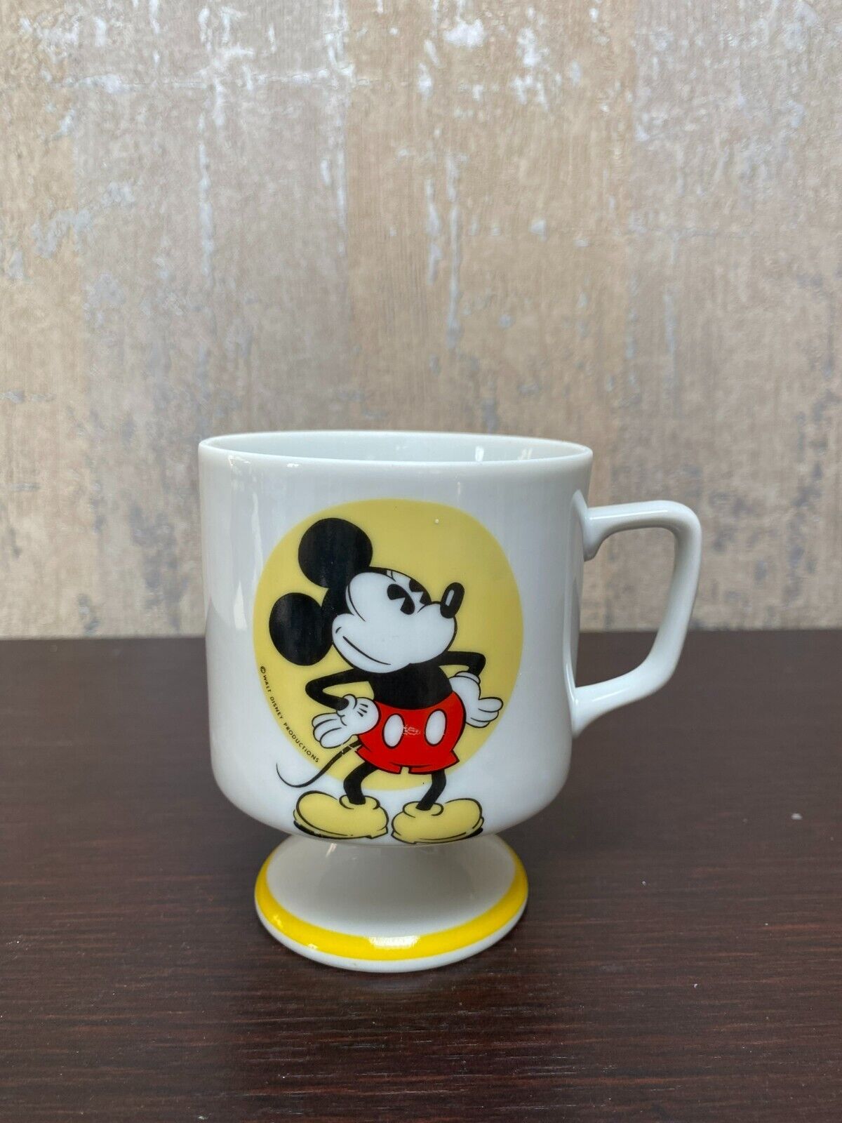 Vintage Mickey Mouse Pedestal Footed Coffee Mug Cup Walt Disney