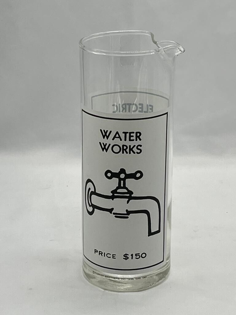Vintage 1961 Monopoly Glass Pitcher Water Works Electric Company bar mancave FUN