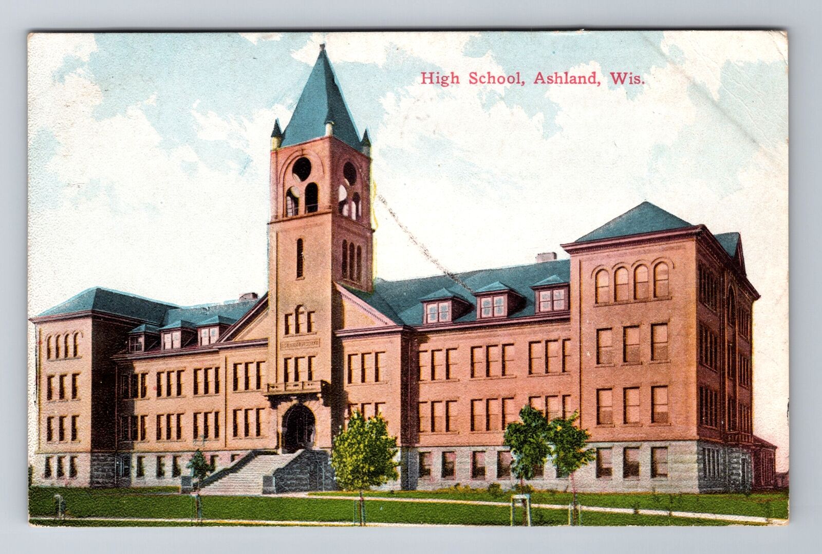 Ashland WI-Wisconsin, High School, Antique, Vintage c1911 Souvenir Postcard
