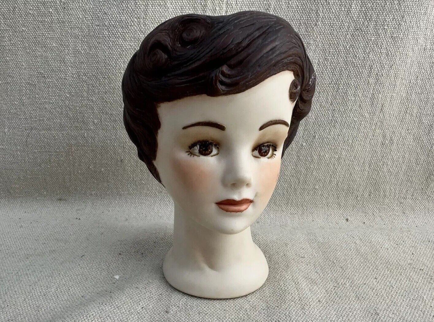 RARE Vintage Lady Head Vase  5” ~ “Barb” Brunette Woman