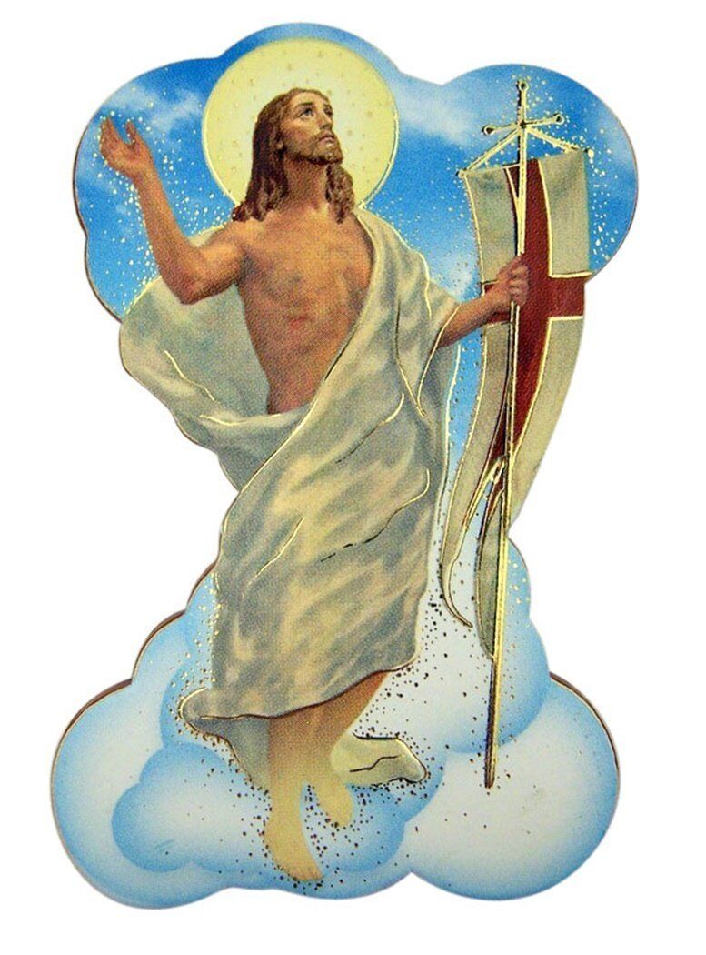 Risen Jesus Christ Stamped Icon Statuette Magnet with Metal Stand, 2 7/8 Inch