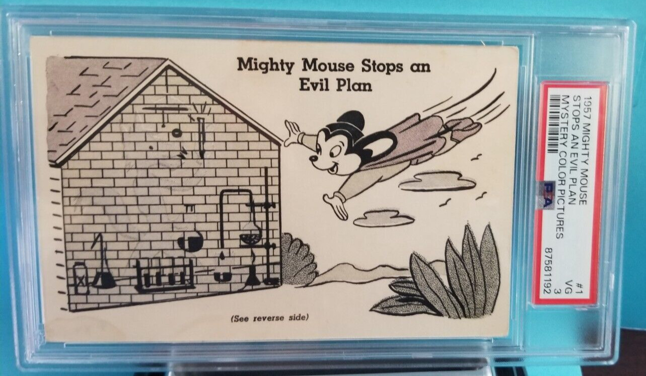 💥 Post Cereal Low Pop 1957 MIGHTY MOUSE Card # 1 Rc PSA 3 VERY RARE 💥