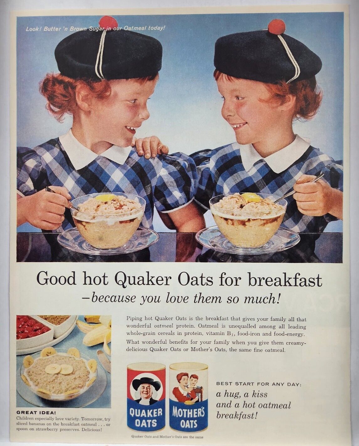 1959 Quaker Oats Two Cute Girls MCM Vtg Print Ad Poster Man Cave Art Deco 50's