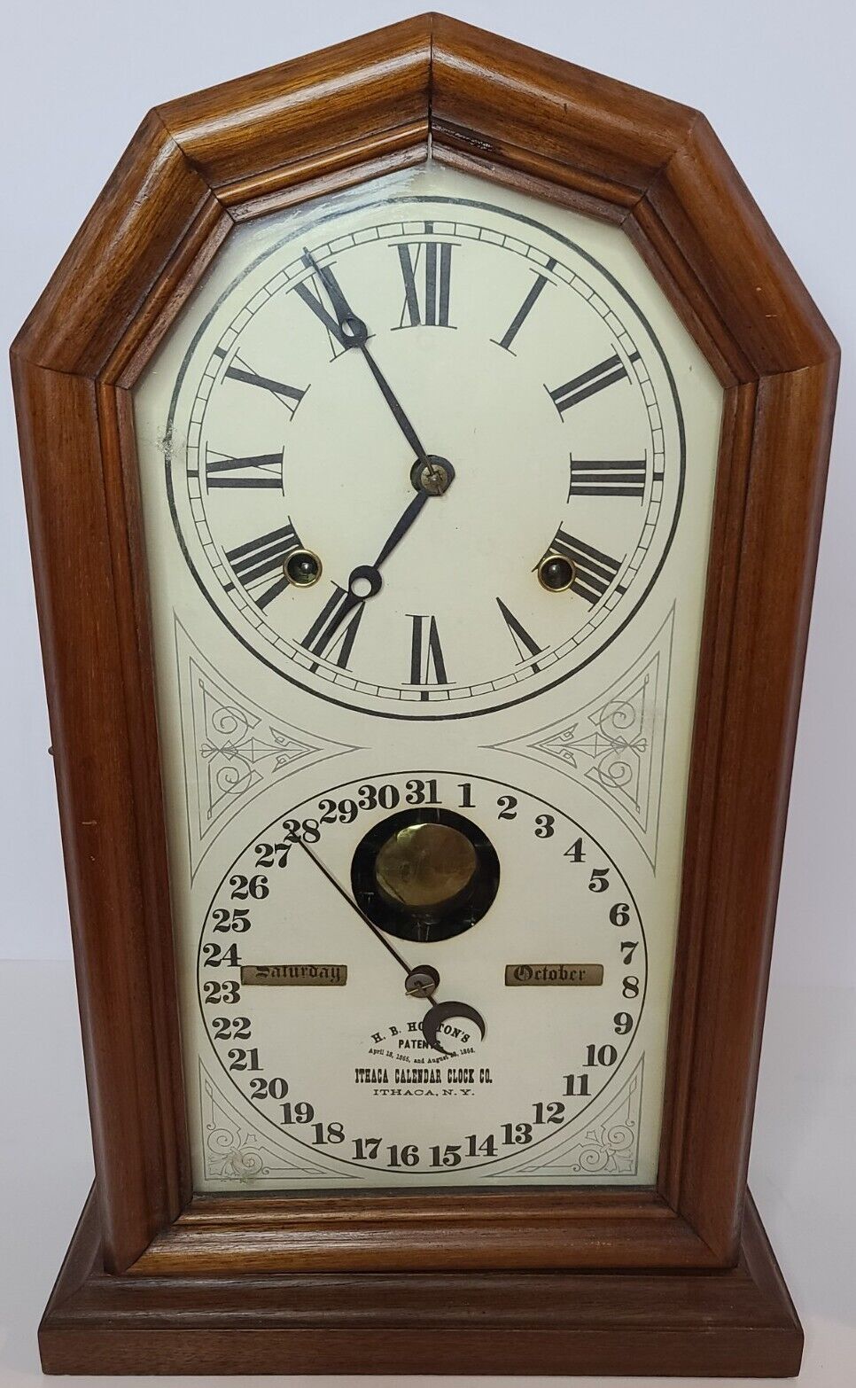 Antique Working 1866 ITHACA No. 11 Octagon H.B Horton Double Dial Calendar Clock