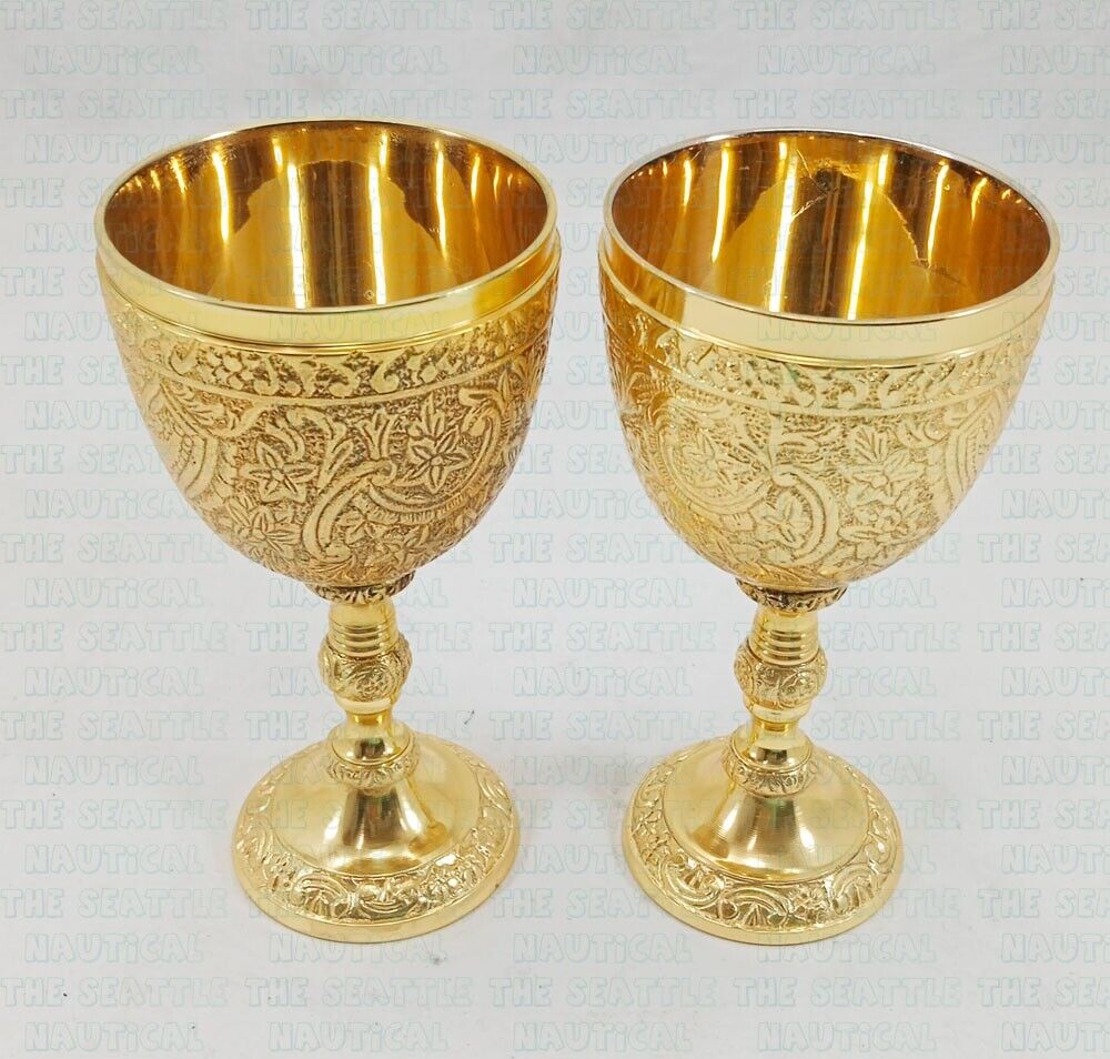 2 pcs Premium Goblet Solid Brass Royal Wine Cup Handmade Vintage Medieval Gothic