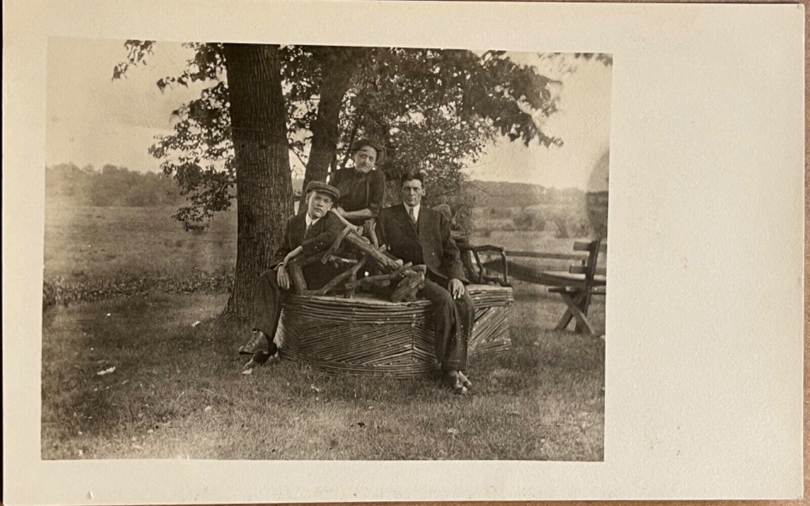 RPPC People on Strange Wooden Bench Antique Real Photo Postcard c1910