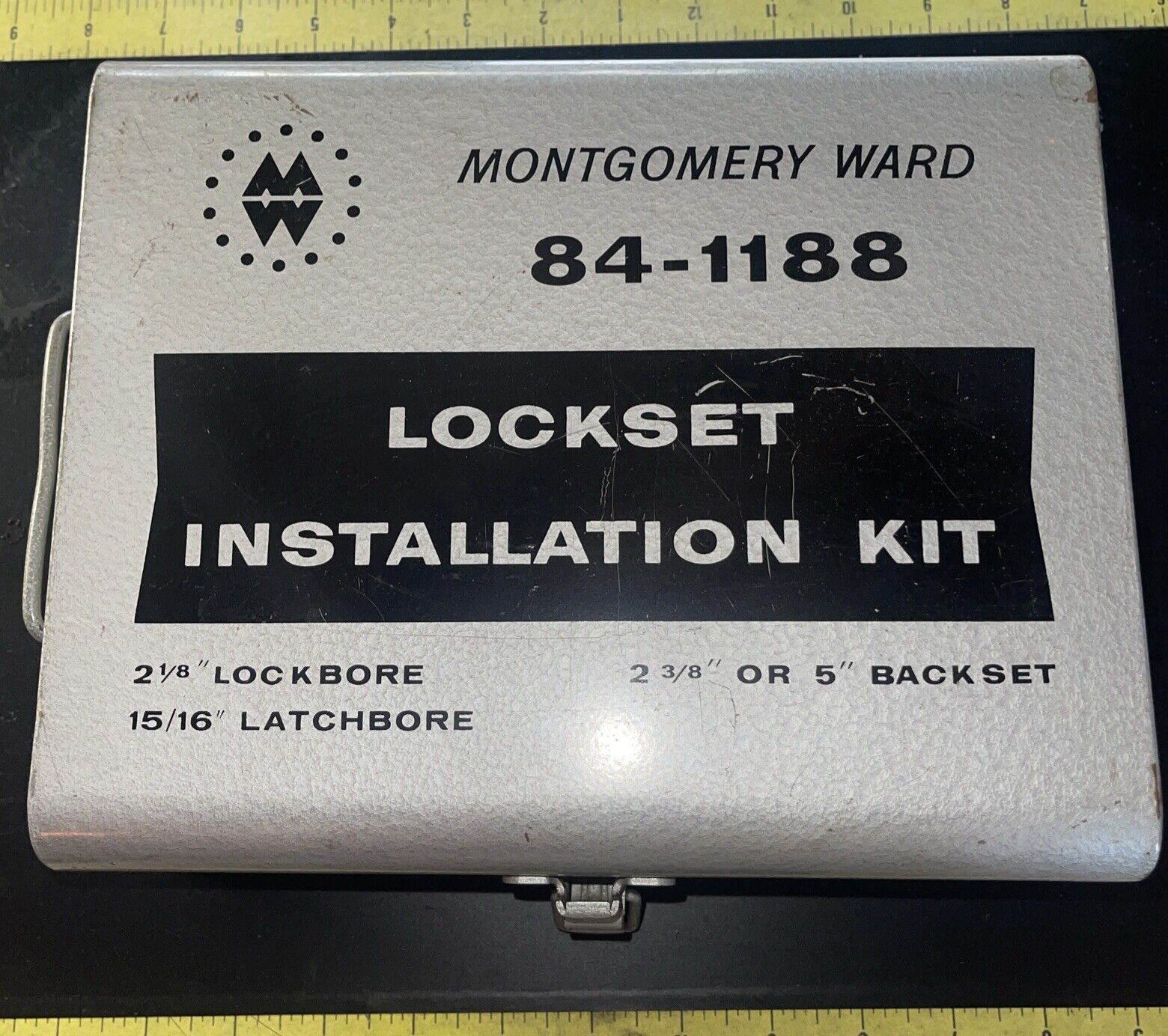 Vintage Montgomery Ward Door Lock Installation Kit  Tool Boring Jig W/Metal Case