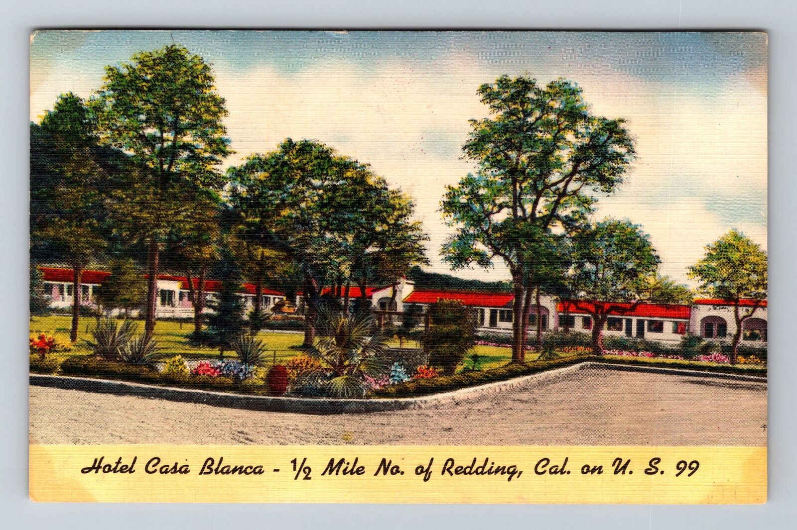 Redding CA-California, Hotel Casa Blanca, Behind the Trees, Vintage Postcard