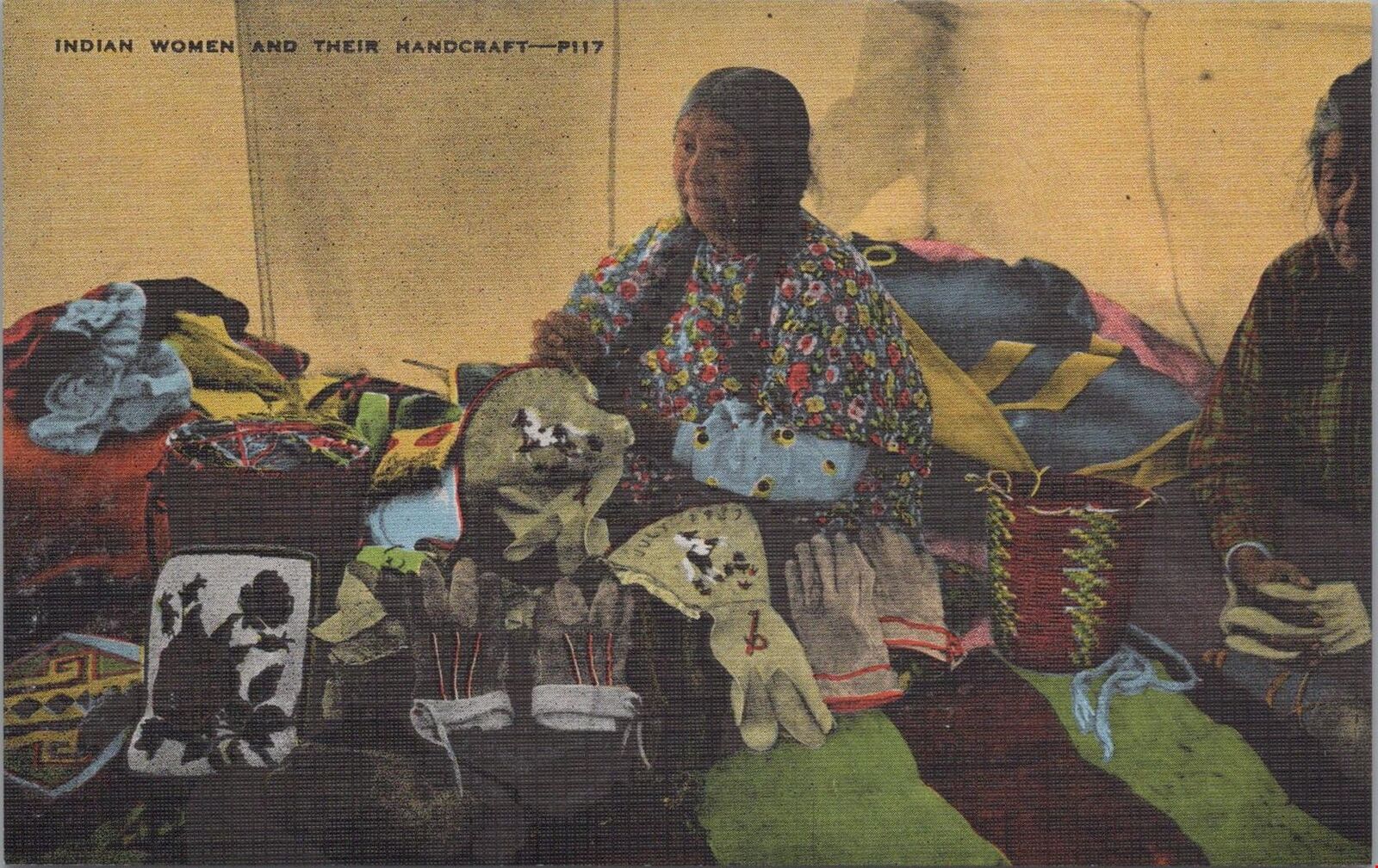 Postcard Native American Indian Women and Their Handcraft 