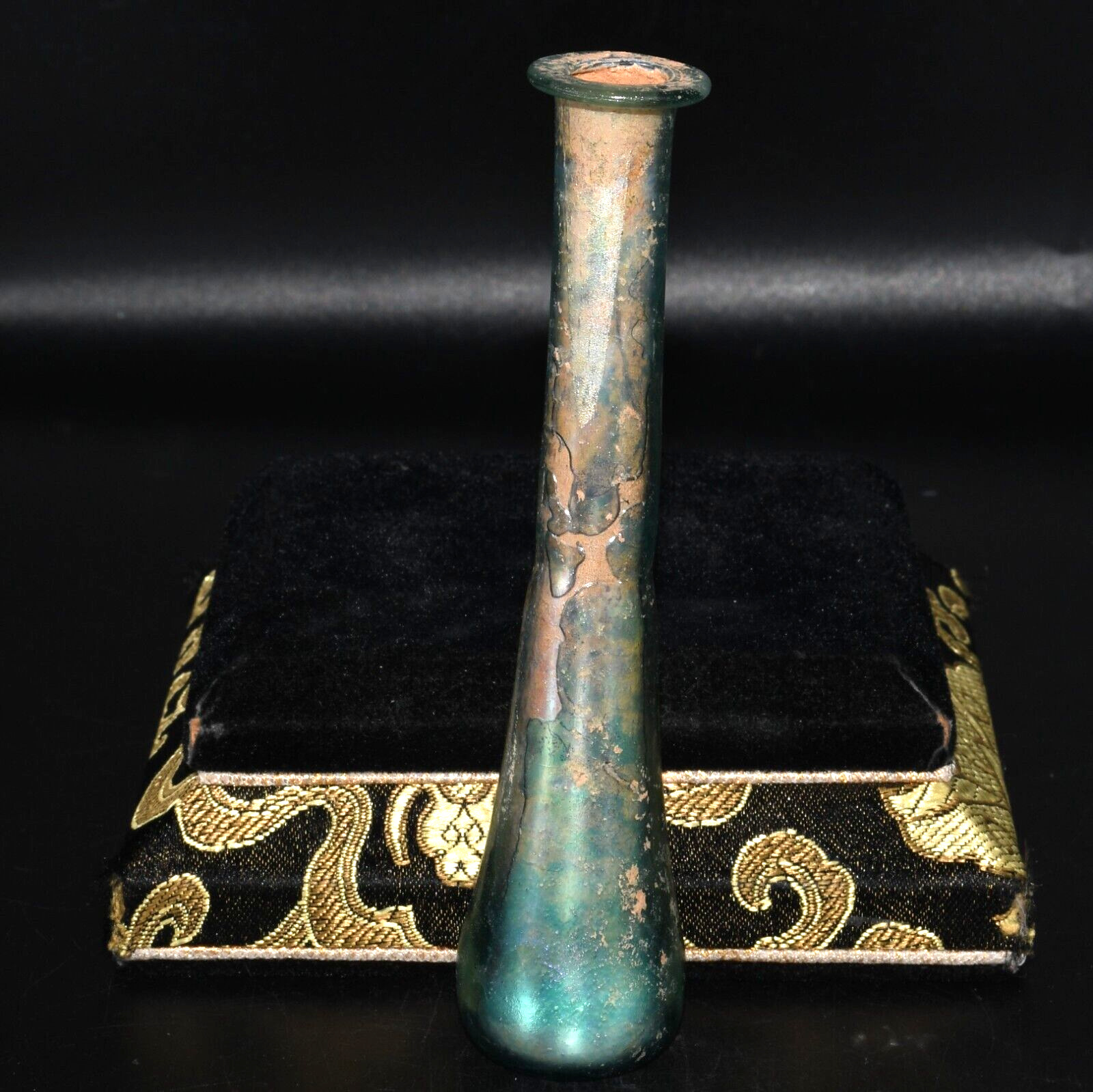Genuine Ancient Iridescent Roman Glass Intact Medicine Bottle Ca. 1st Century AD