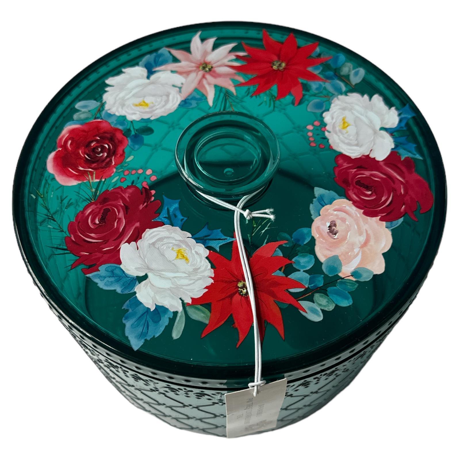 The Pioneer Woman Wishful Winter Round Holiday Treat Container  Dark Teal