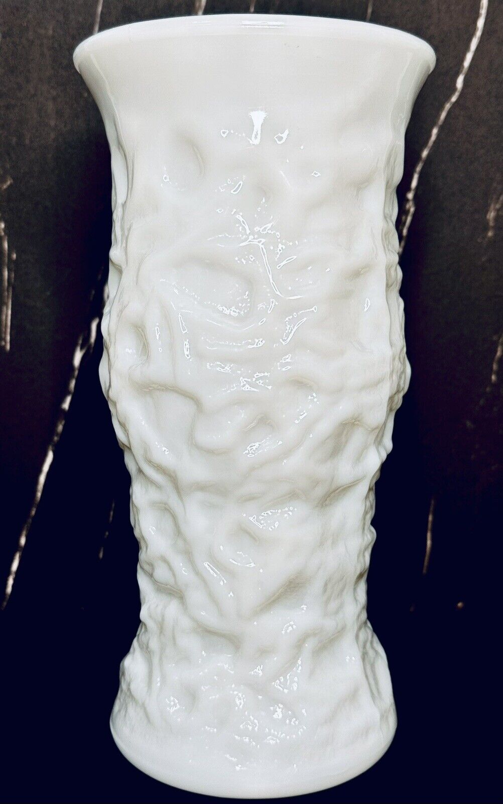 Vintage Large Wrinkled Abstract Textured Vase White Milk Glass Brody Co. 9.5”