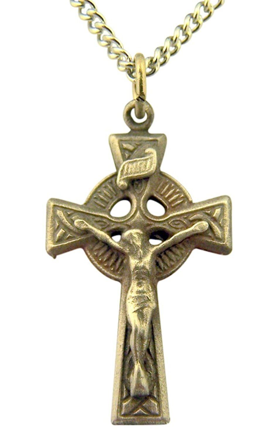 Pewter Celtic High Cross Crucifix with Irish Knotwork Design, 1 1/8 Inch