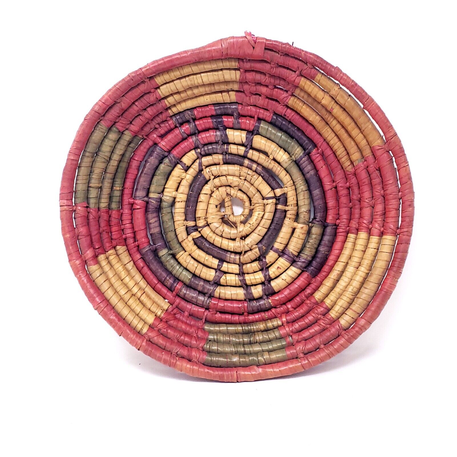 Vintage Hand Woven Coiled Southwestern Basket Bowl Wall Decor  10”