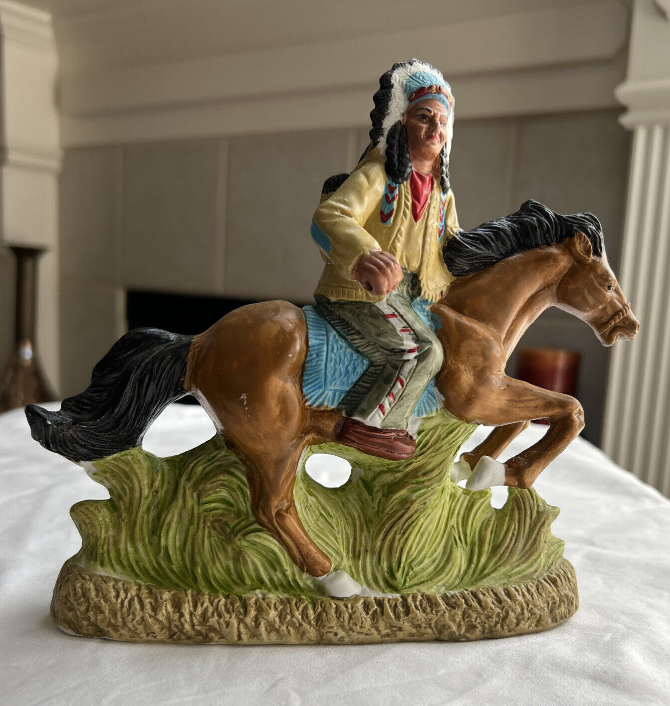 Vtg Native American Ceramic Indian On Horse 7 1/4” Tall Approx. Sculpture