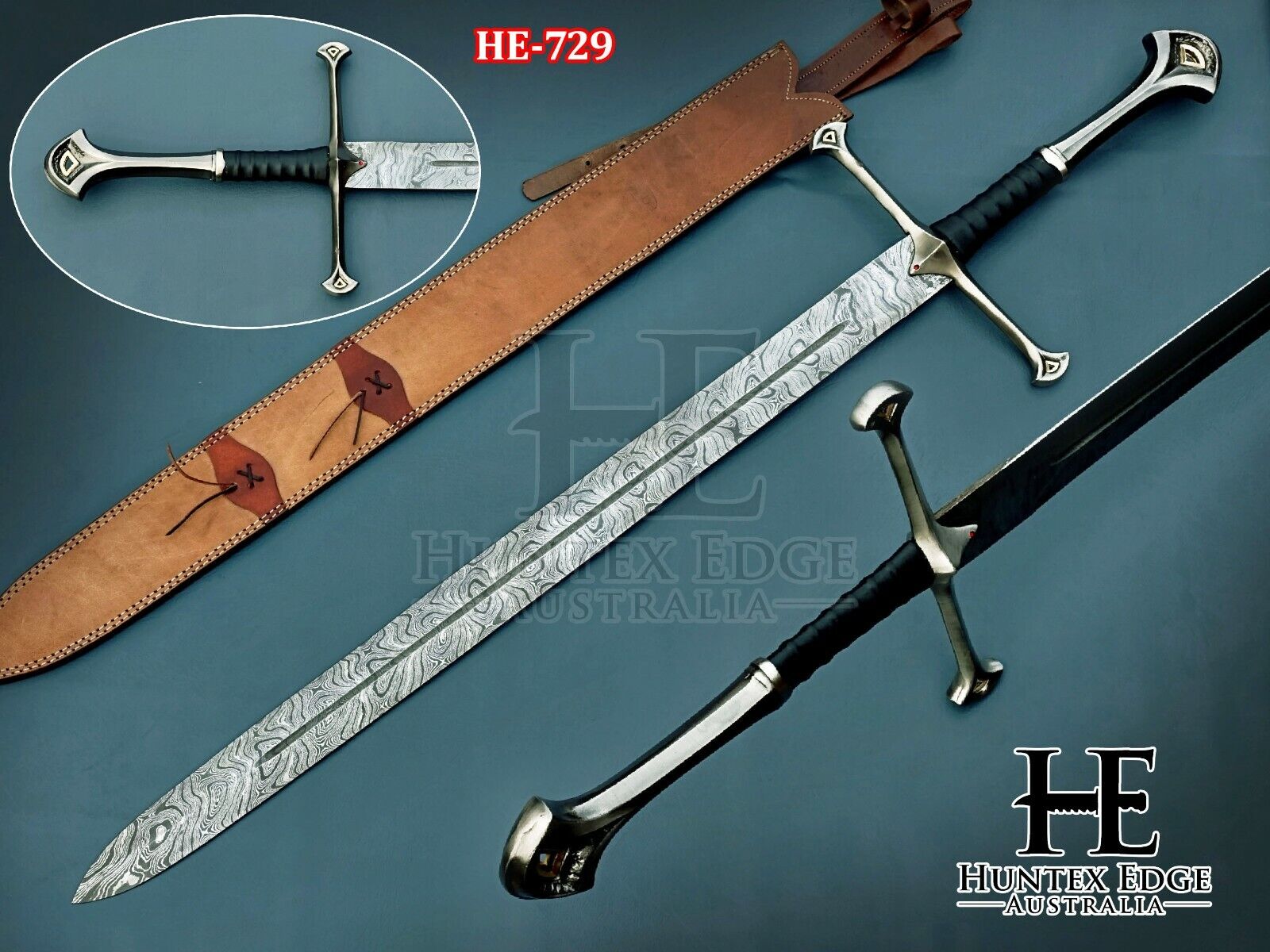 HUNTEX Handmade Damascus Blade 104 cm Long Anduril Sword of Narsil The King Arag