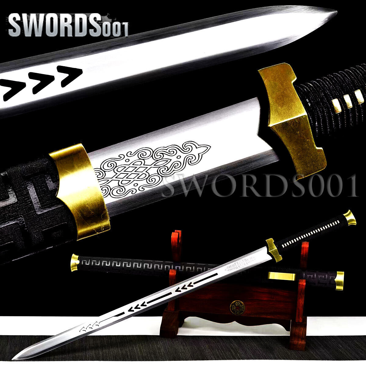 42\'\' Spring Steel Double Edged Sword Chinese Jian Black Cord Wrapped 青锋剑
