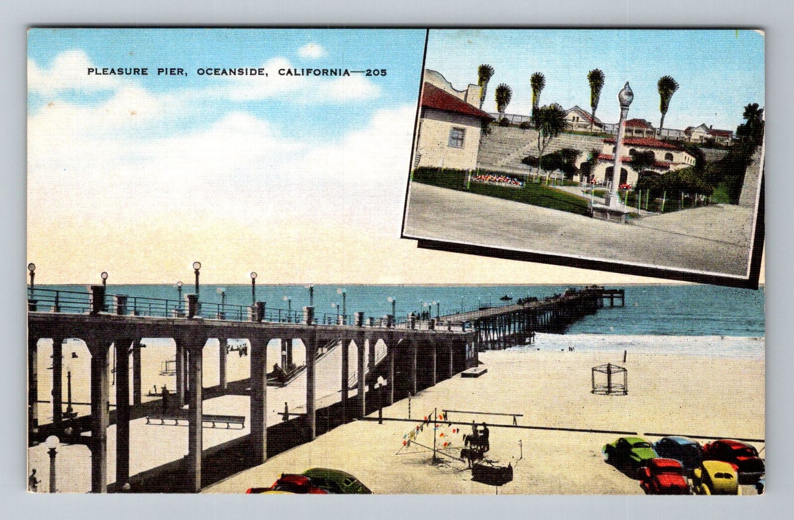 Oceanside CA-California Pleasure Pier Beach Period Cars Vintage Postcard