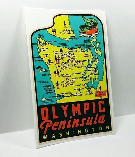 Olympic Peninsula Washington Vintage Style Travel Decal, Vinyl Sticker, label