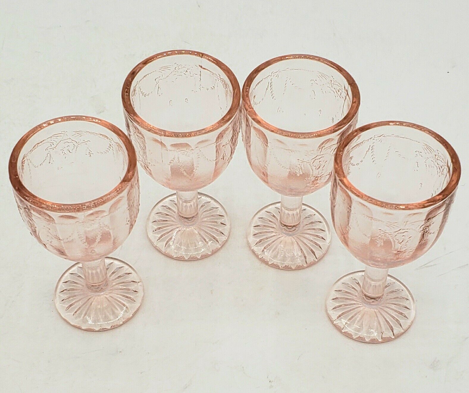 Mosser Pink Depression Glass Mini Wine Glass Goblet Shape Shot Glasses Set of 4
