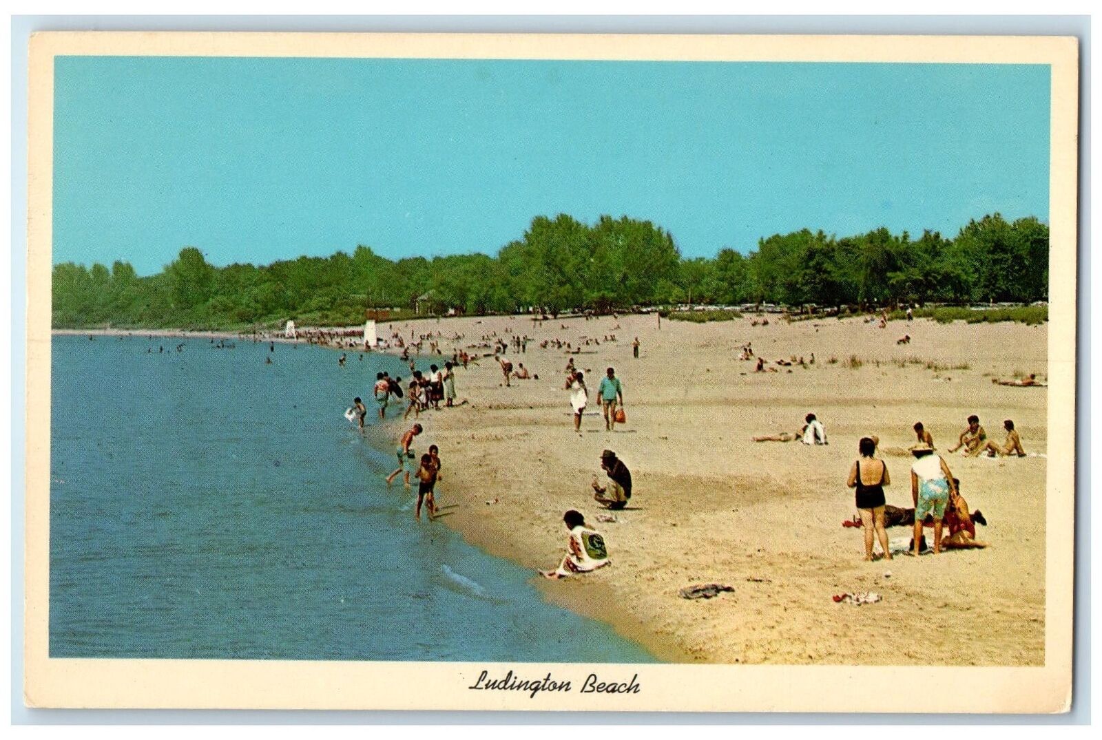 c1920's Scene At Ludington Beach Swimming Shore Ludington Michigan MI Postcard