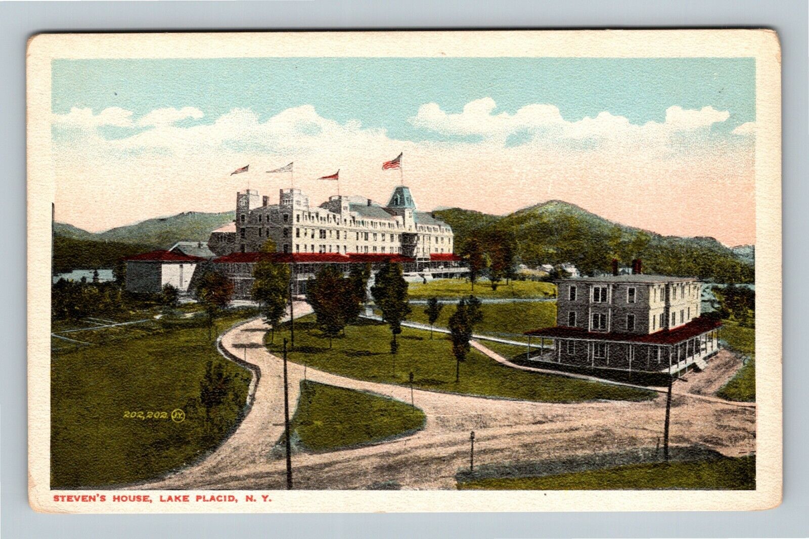 Lake Placid, Steven's House Resort, Demolished 1940's, New York Vintage Postcard