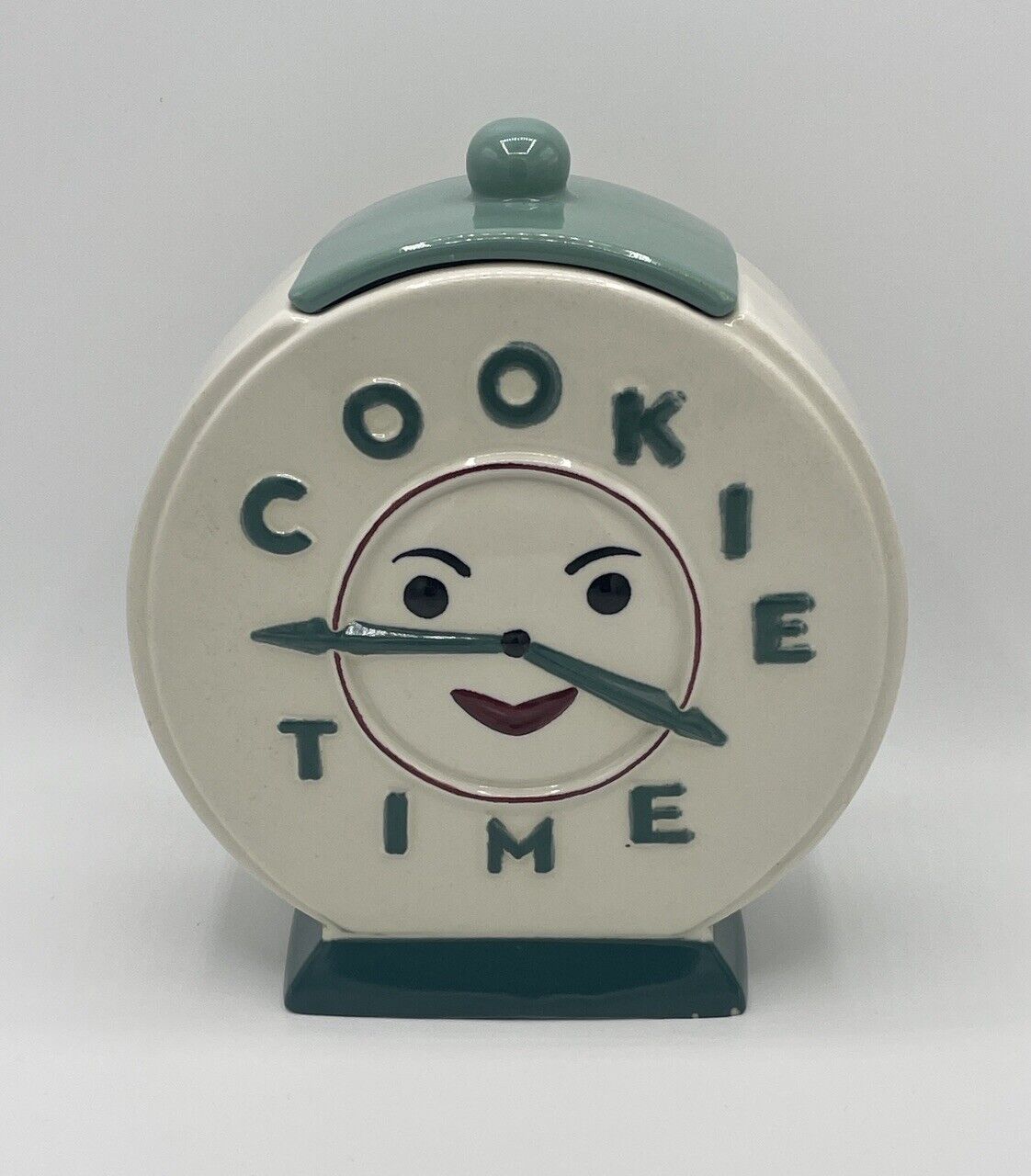 COOKIE TIME cookie jar - Abingdon USA 653 Vintage 1949 Blue Teal Clock Face