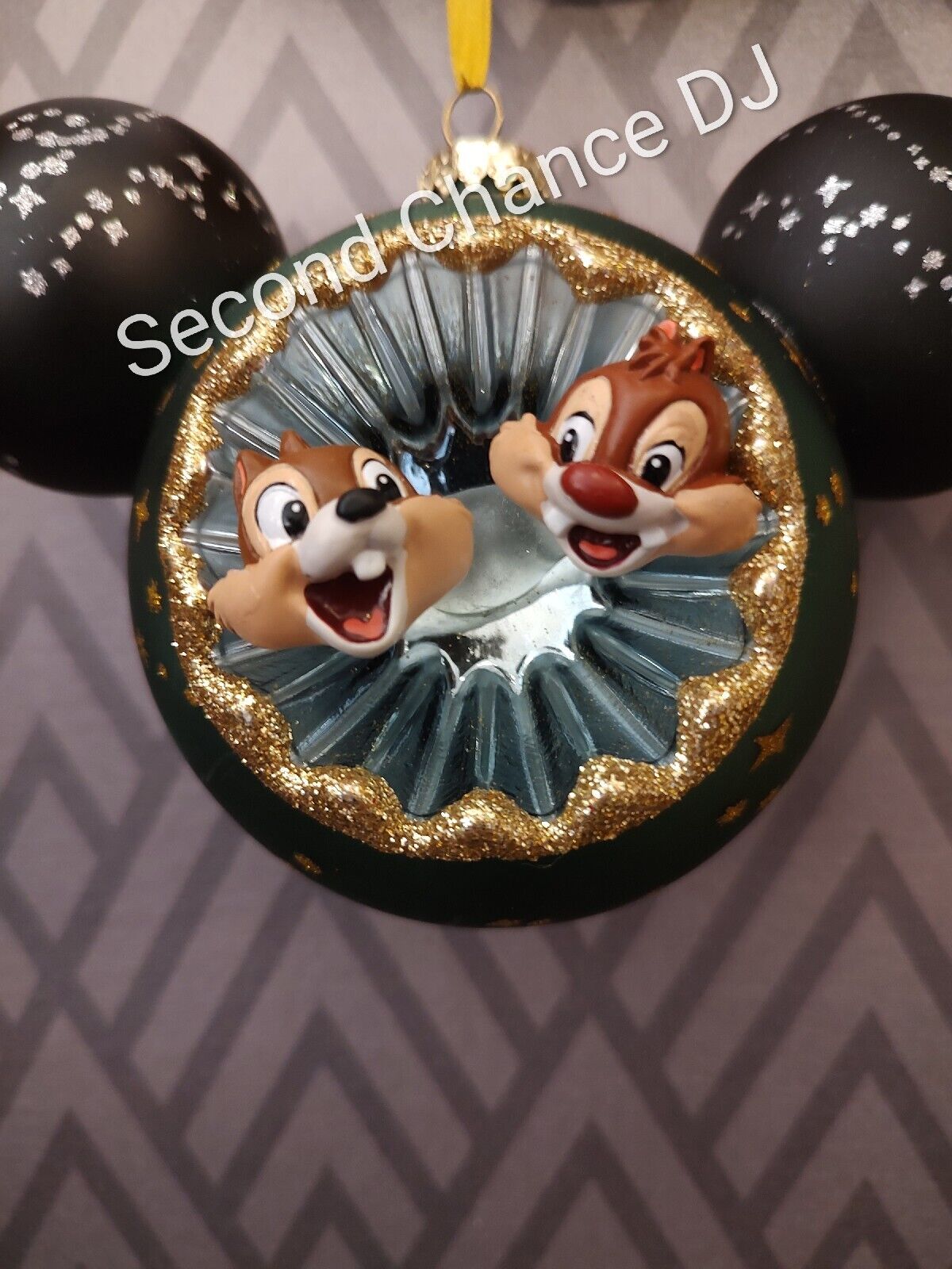 Disney Parks Chip And Dale Mickey Ears Two Sided Blown Glass Ornament NWT