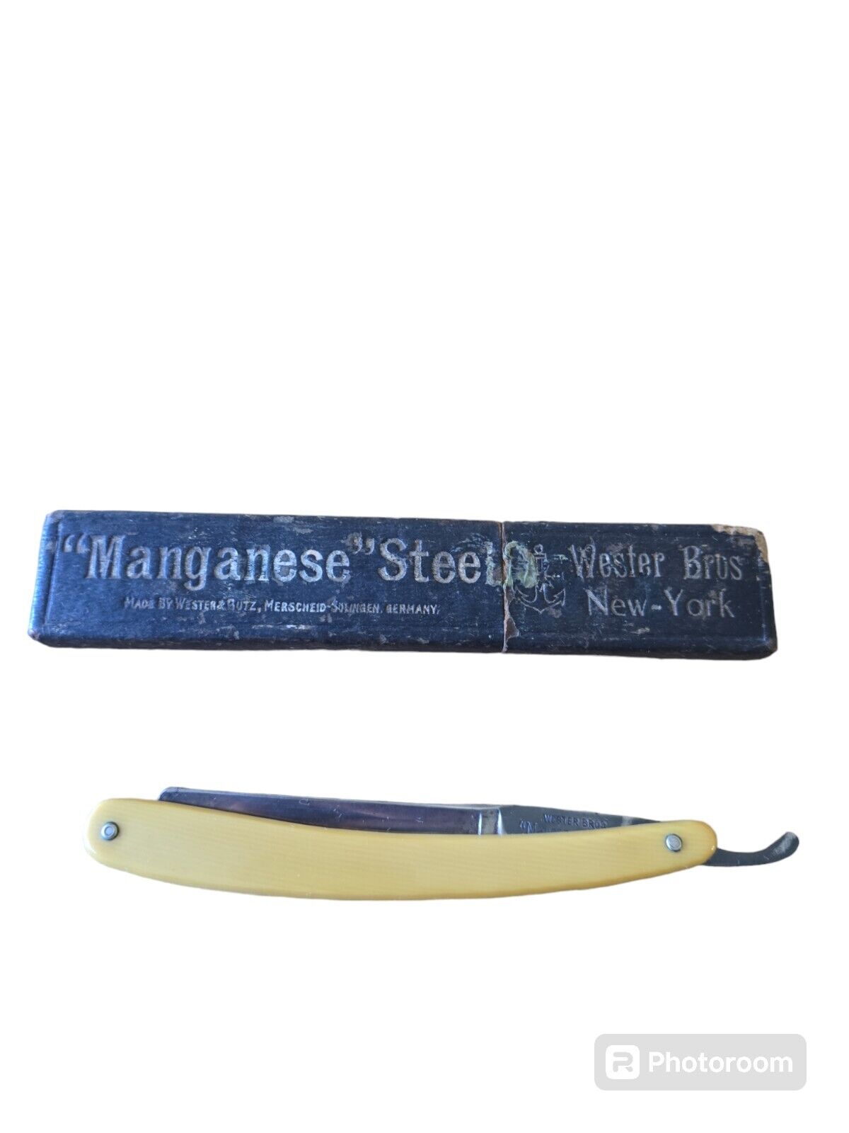 Vintage Wester Bros Manganese Steel Straight Razor With Box Solingen Germany