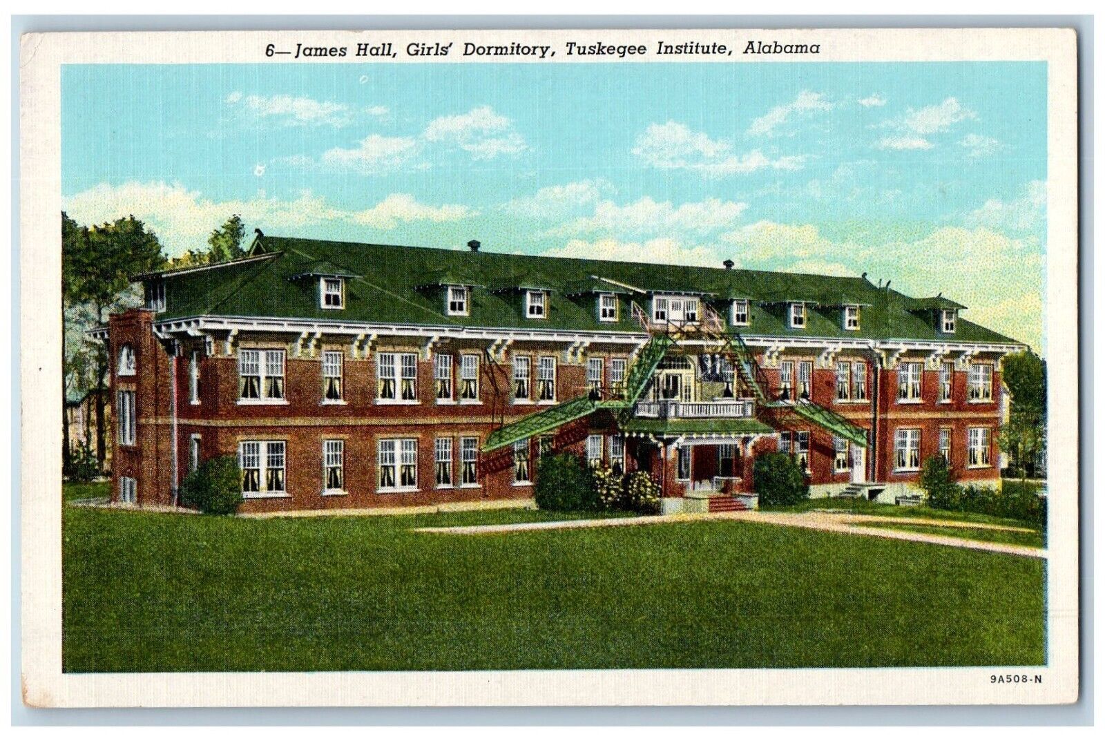 Tuskegee Alabama AL Postcard Institute James Hall Girls Dormitory c1940 Vintage