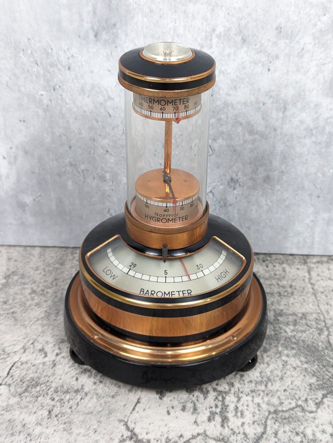 Vintage Art Deco Weather Pillar by Lufft Thermometer/Barometer/Hygrometer Brass