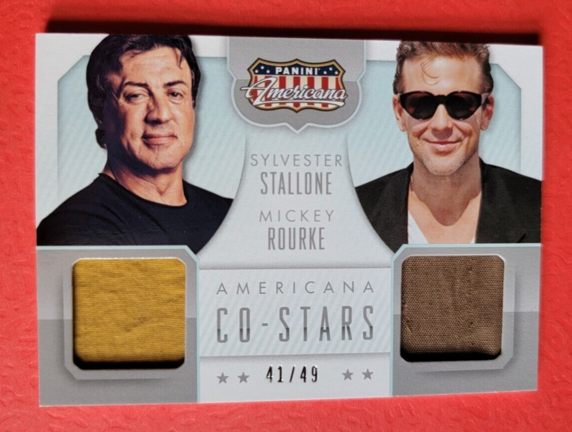 SYLVESTER STALLONE WORN RELIC SWATCH CARD #d41/49 Mickey Rourke AMERICANA ROCKY