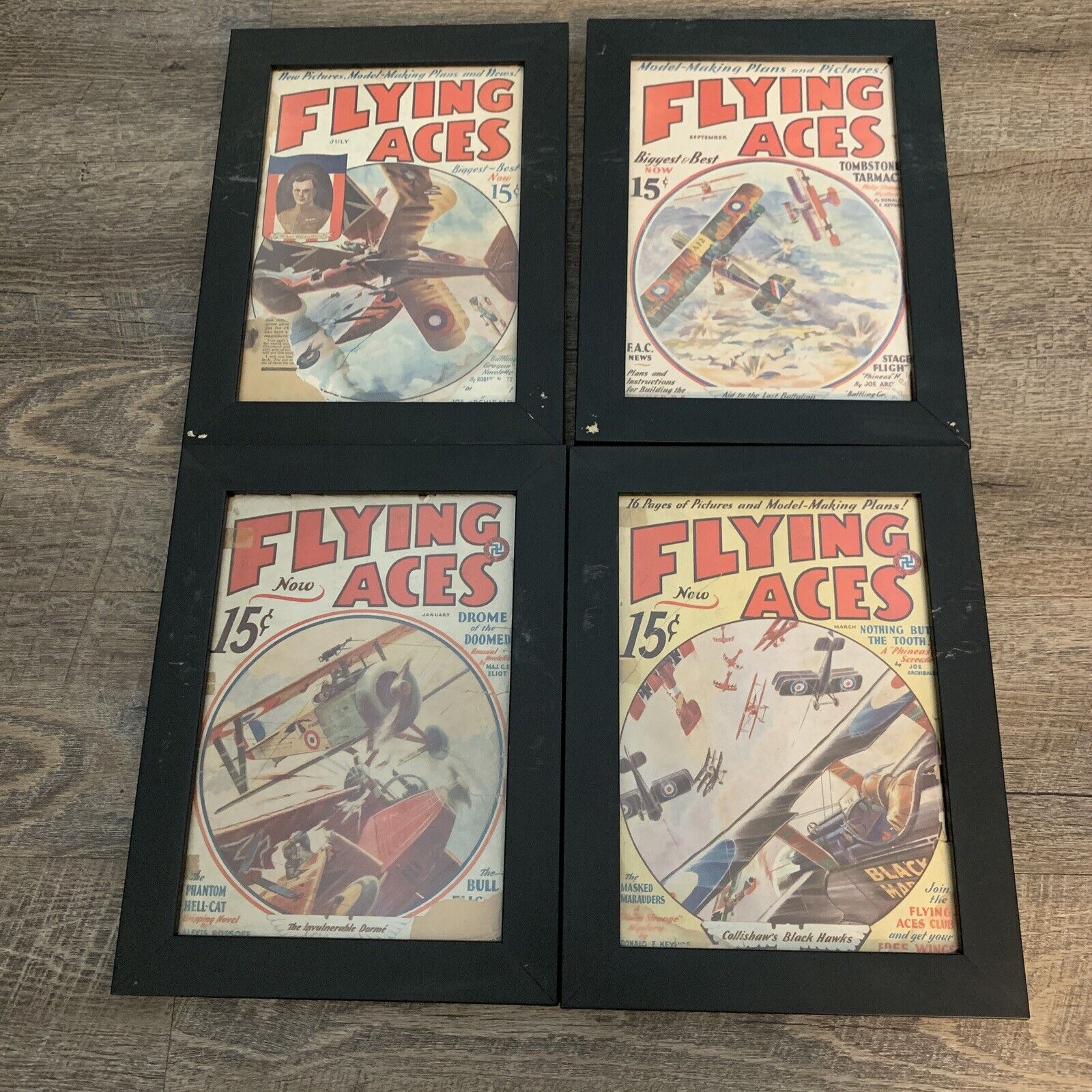4 professionally framed FLYING ACES comic books