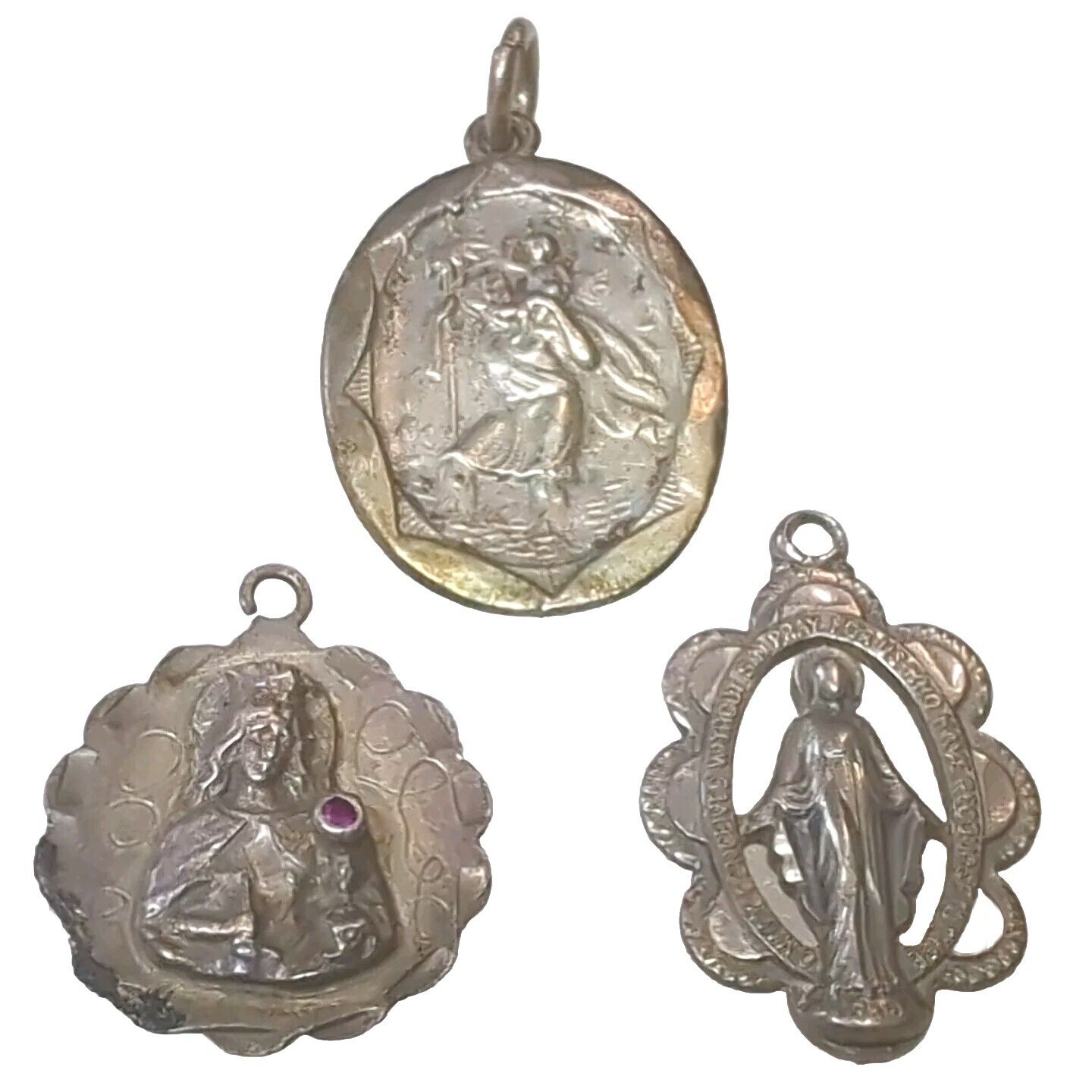 Vtg & Antique Sterling Silver Religious Medallions Lot of 3 Christian Pendants 