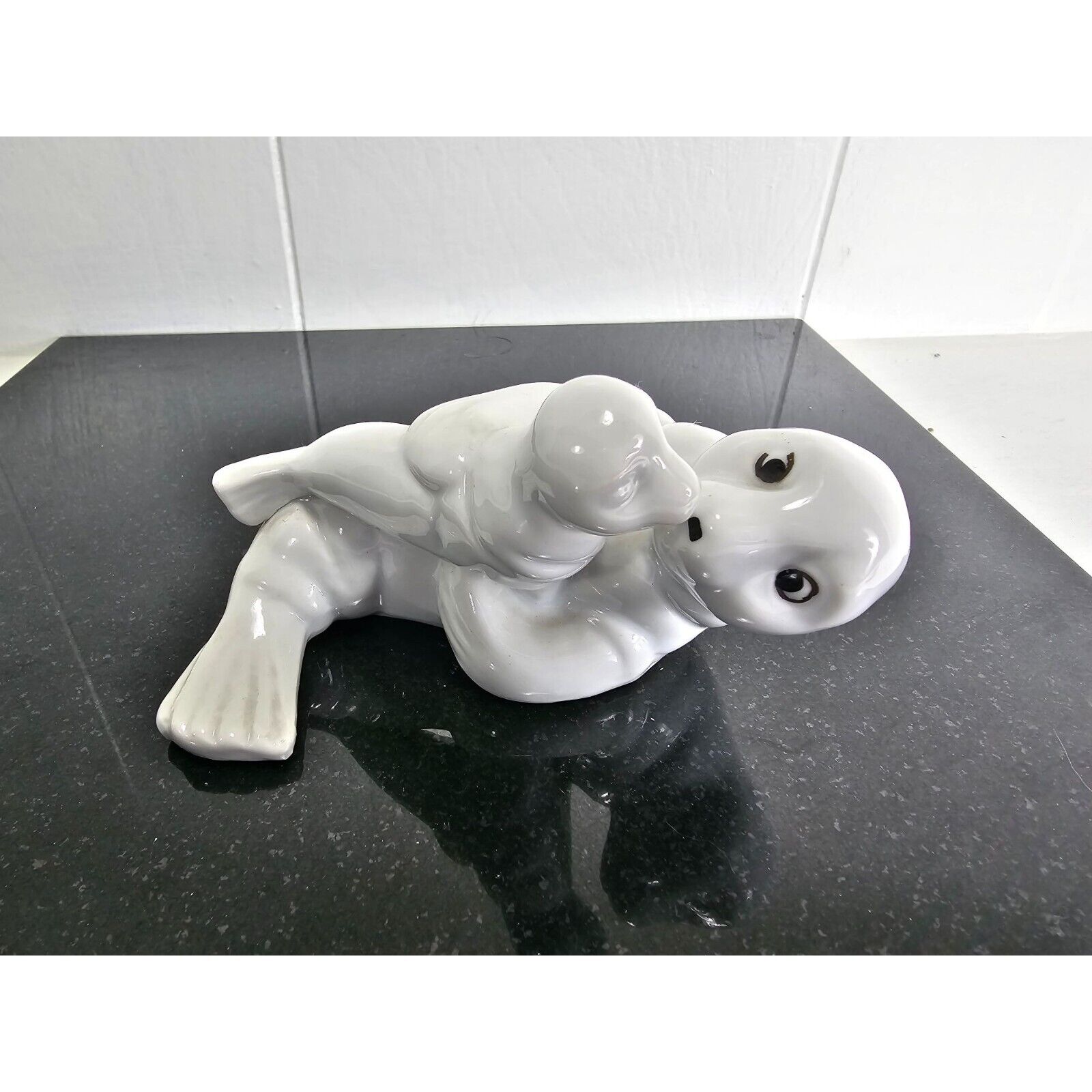 Ceramic Seals Mother and Baby Figurine Decor Vtg Signed 80s 