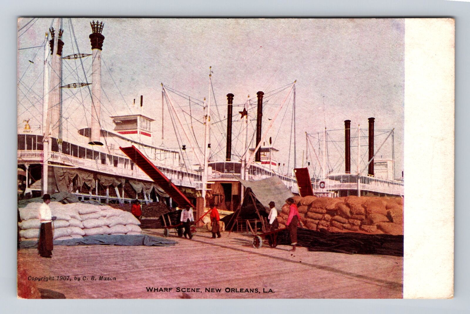 New Orleans LA-Louisiana, Wharf Scene, Antique, Vintage Souvenir Postcard