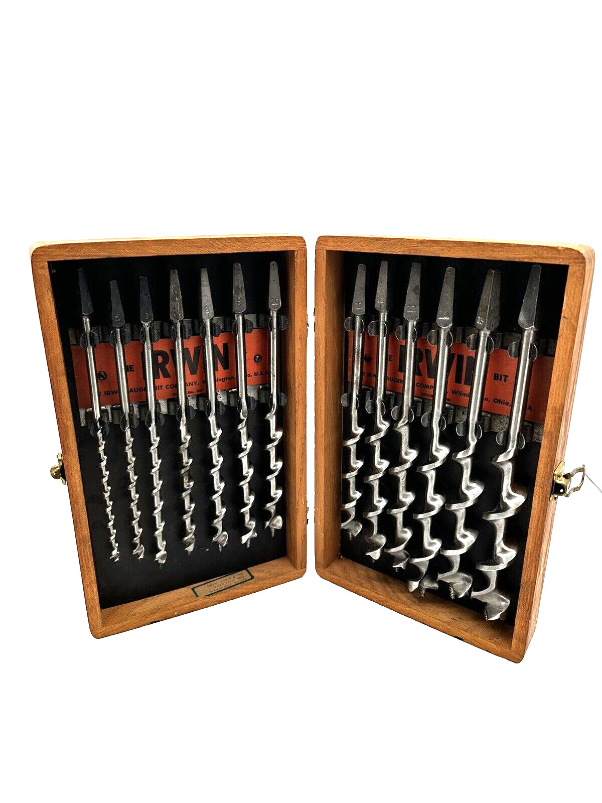 Vintage Irwin 13 Piece Auger Drill Bit Set With Wooden Box Sizes 4-16