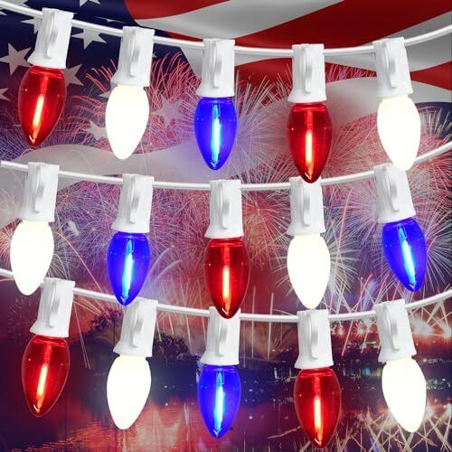 Patriotic Decorations 4th of July Lights - C7 Red White and Blue LED Lights P...