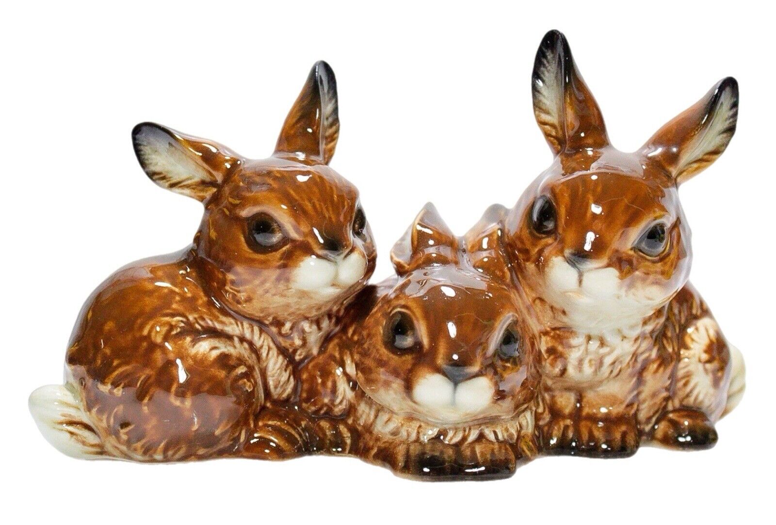 GOEBEL W. Germany Three Brown Bunnies Rabbits Porcelain Figurine Sculpture