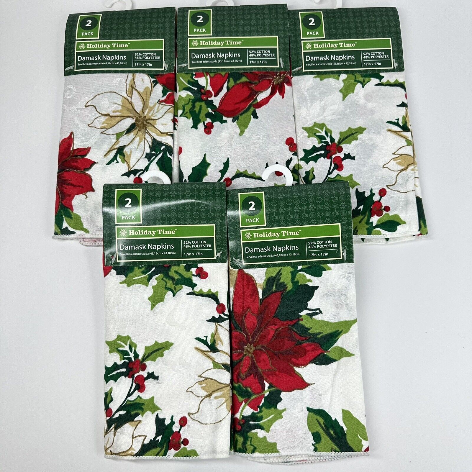 Vintage Damask Fabric Napkins NEW 17x17 Poinsettia Set/10 Christmas