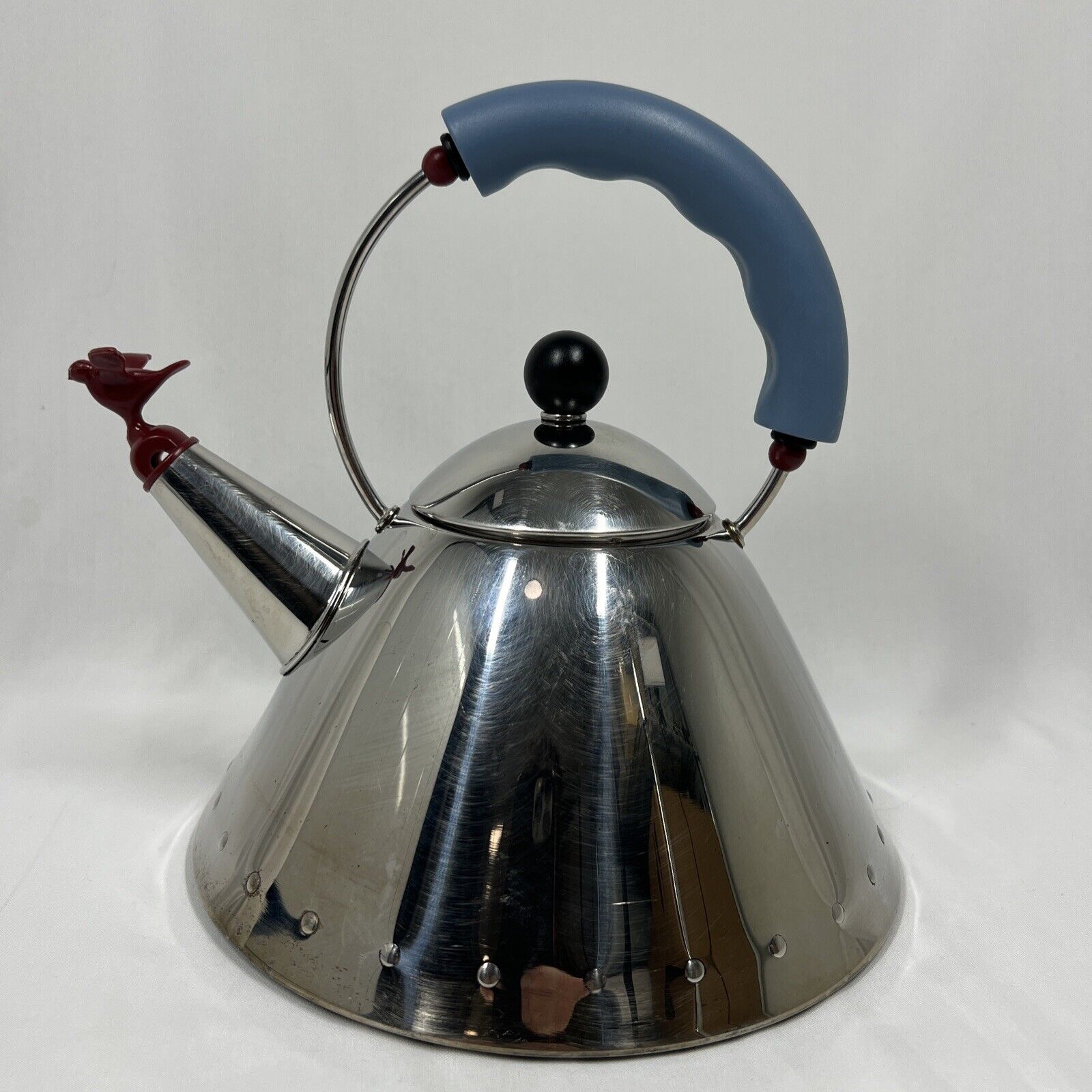 VTG Alessi Tea Kettle Made In Italy W/Bird Whistle Flat Bottom Stainless Steel