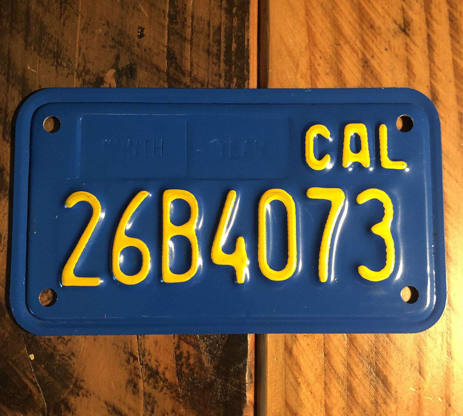1970-1980 Motorcycle CALIFORNIA License Plate DMV Clear 26B4073 CLEAN  Blue