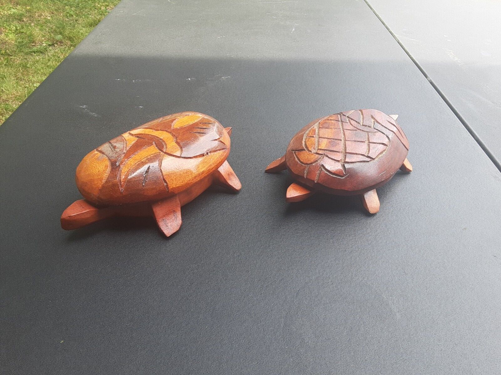 Vintage Hand Carved Wood Turtle Trinket Box