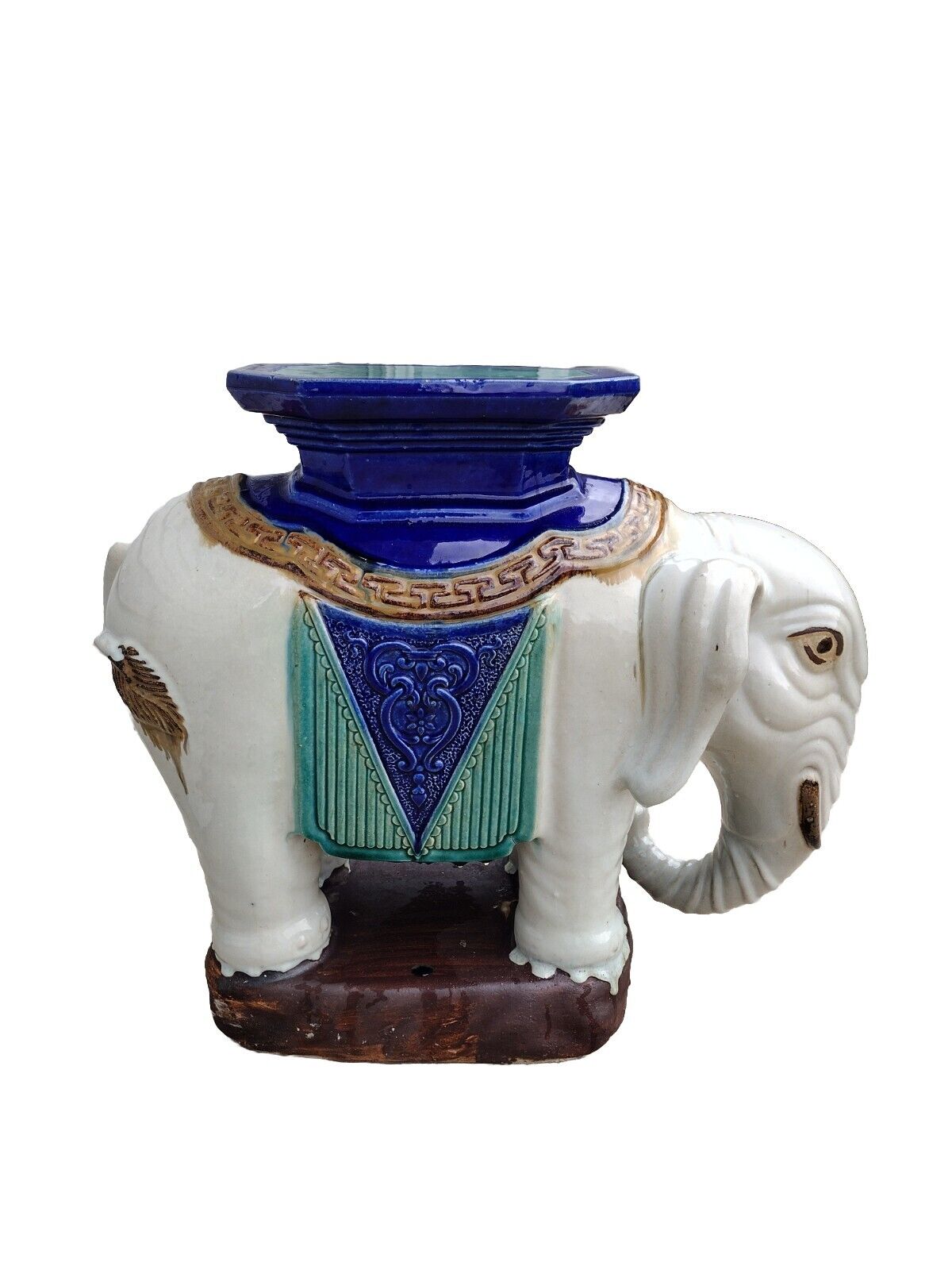 XLarge Vintage Mid-Century Glazed Terracotta Elephant Garden Stool-Unique Decor