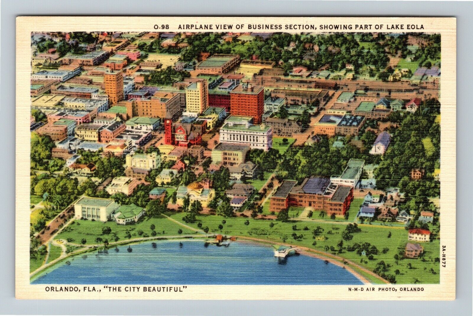Orlando FL-Florida, Aerial View, Lake Eola, Business District Vintage Postcard