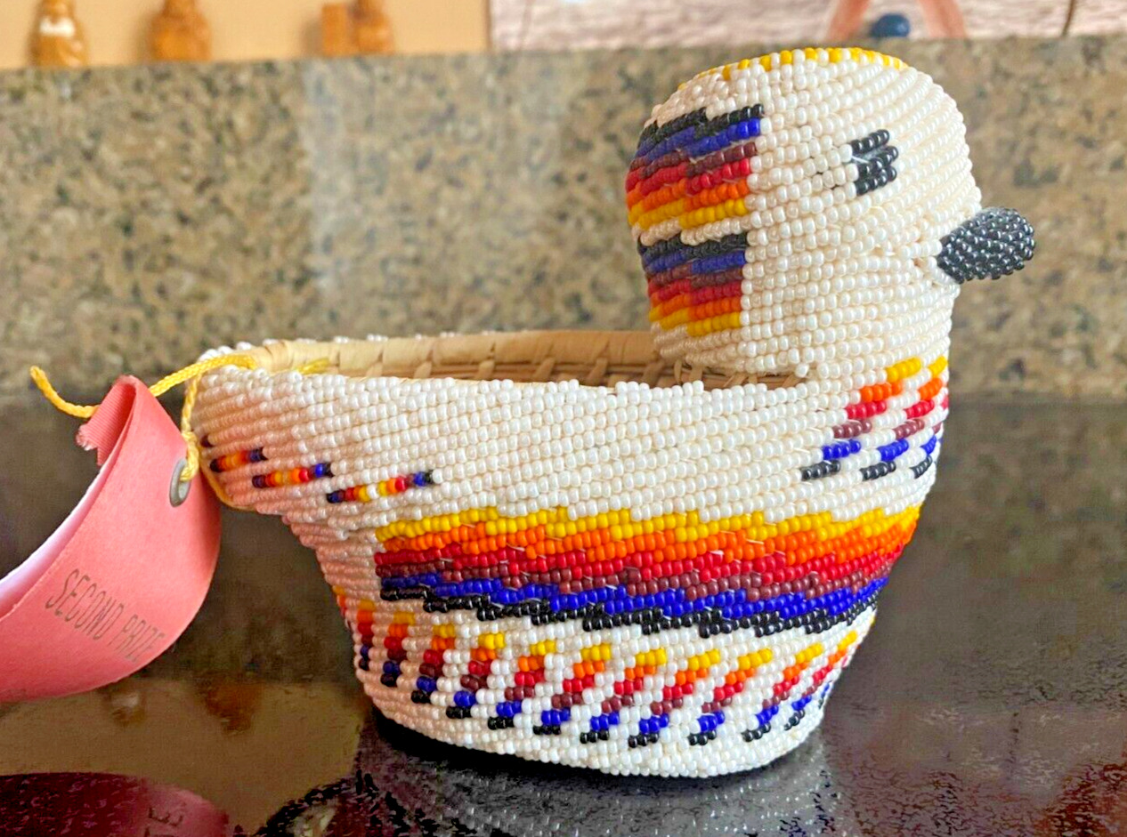 Native AmericanBeaded Basket, Duck -Shirley Kills-in-Sight 1993 2nd Prize ITIC