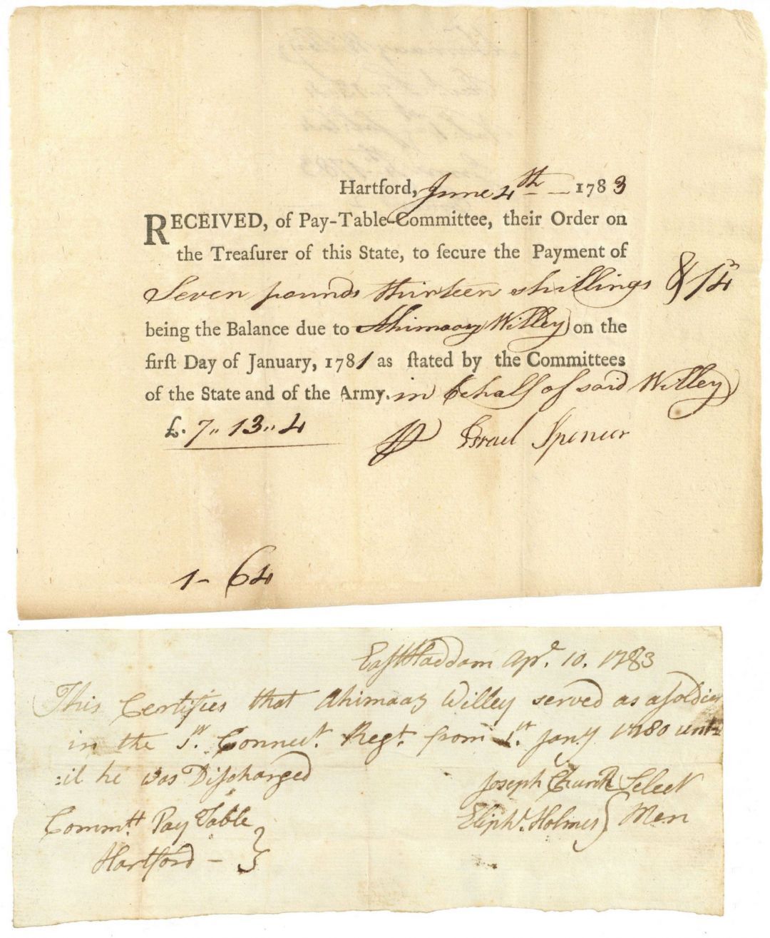Revolutionary War Soldier Pay Order - 1780\'s dated Pair of Documents - American 
