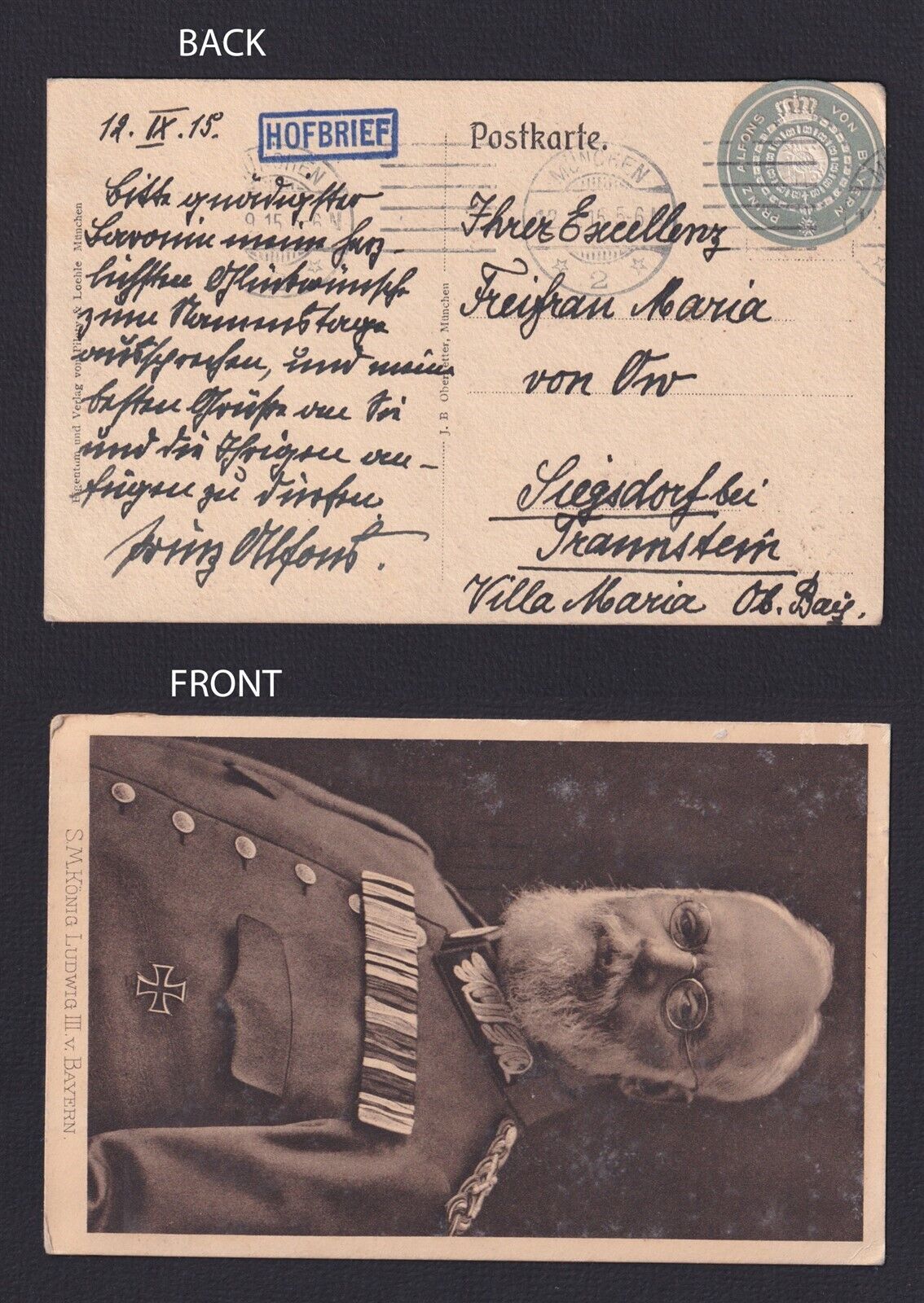 GERMANY 1915, Postcard written by Prince Alfons of Bavaria, Hofbrief, Autograph 